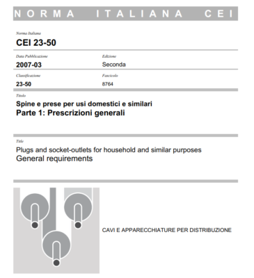 CEI 23-50 Plugs and Sockets for Domestic and Similar Uses