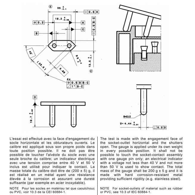 Gauge for Outlets 16A 250V A.C. of IEC 60906-1 Figure 1