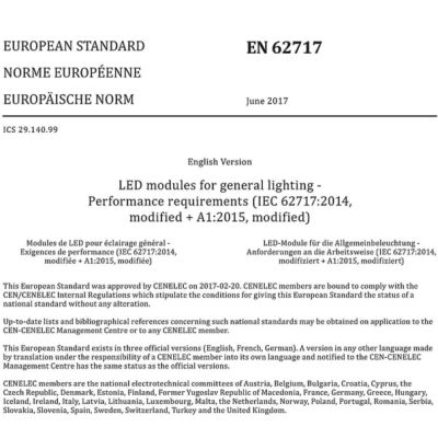 EN 62717: 2017 LED modules for general lighting – Performance requirements