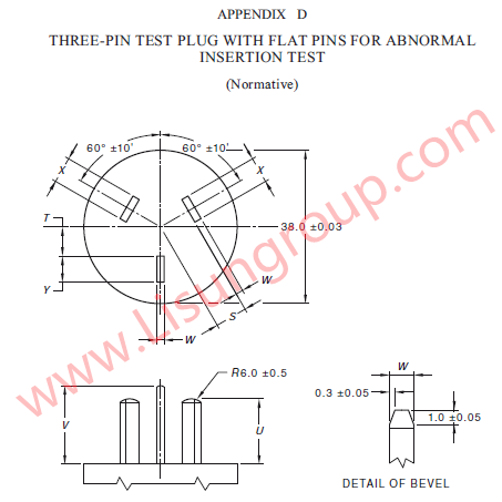 AS/NZS 3112 Appendix D Three-pin Test Plug with Flat Pins for Abnormal Insertion Test
