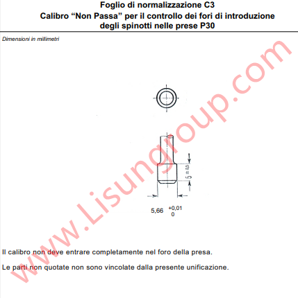 CEI-23-50 Foglio di normalizzazione C3 Calibro “Non Passa”per il controllo dei fori di introduzione degli spinotti nelle prese P30