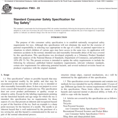 ASTM F963:2023 Standard Consumer Safety Specification for Toy Safety